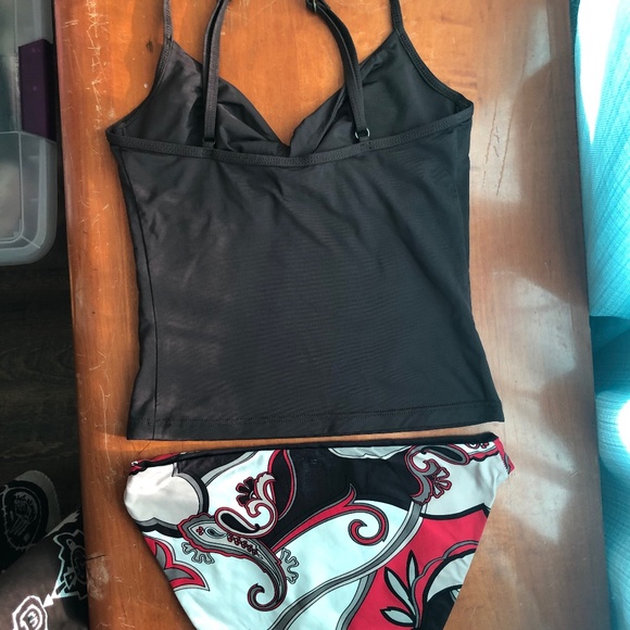 Tankini Set Brown Red Paisley Adjustable Jets Reversible Swimsuit Bikini Straps - Picture 8 of 16
